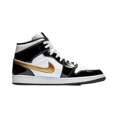 Jordan 1 Mid Patent Black White Gold (GS)